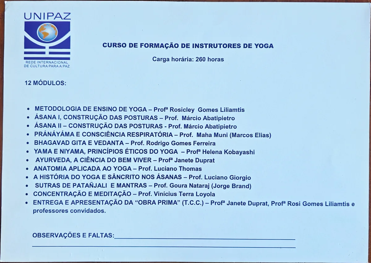 Certificado Hatha Yoga verso