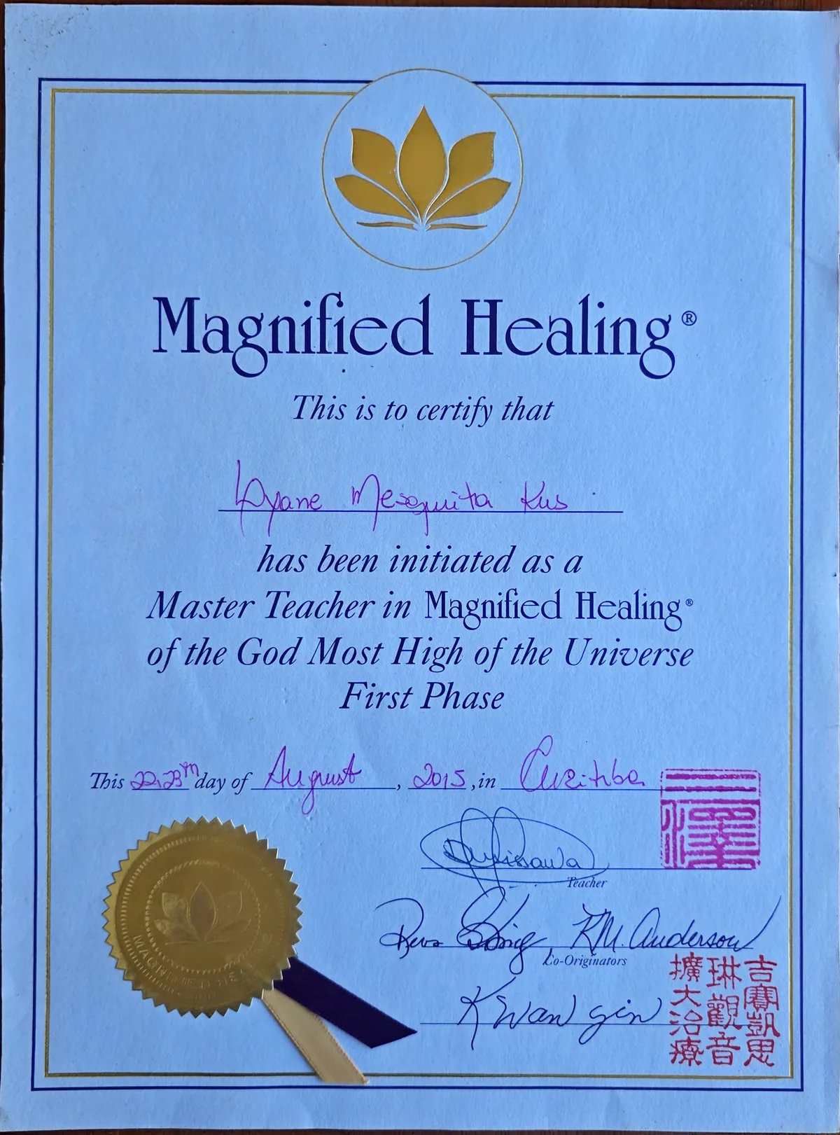 Certificado Magnified Healing