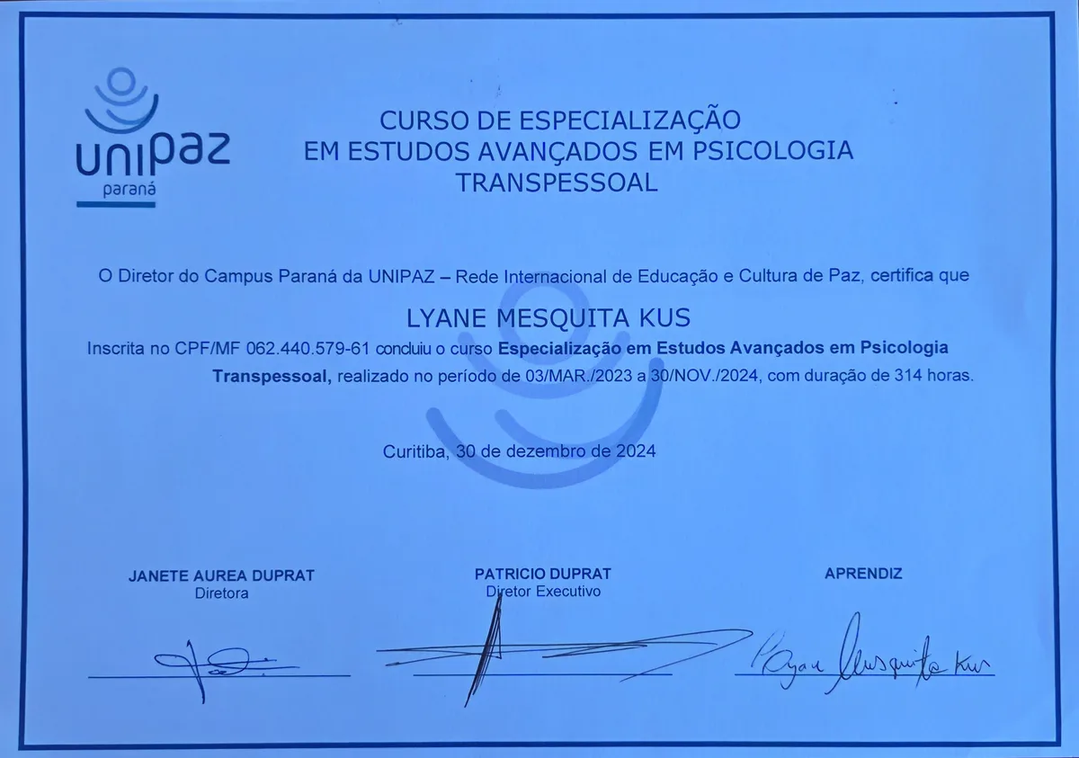 Certificado Psicologia Transpessoal